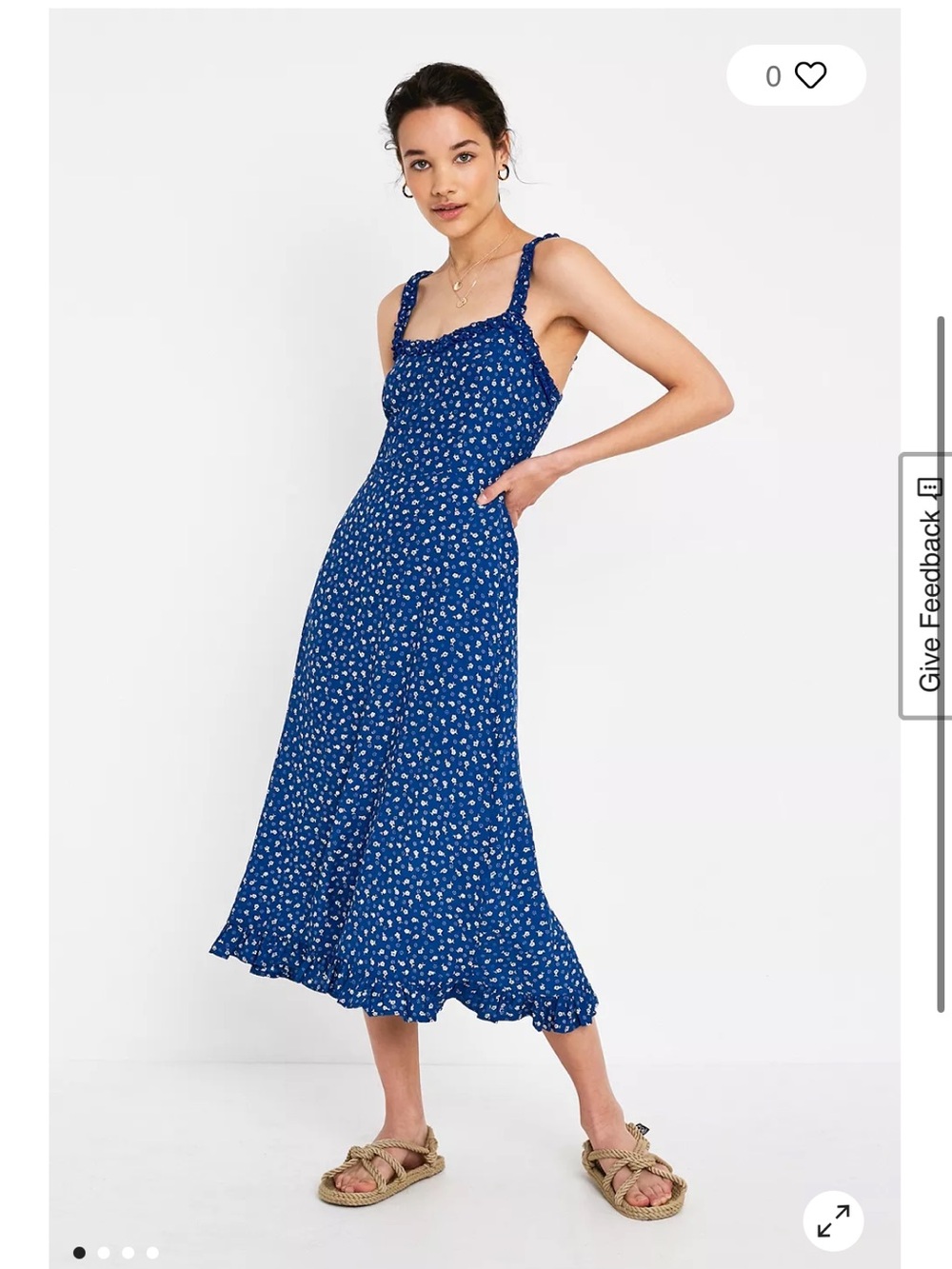 Faithful the Brand Blue Floral Midi Sundress with Ruffled Straps